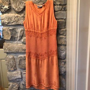 Karan - Dress - Orange - Embroidered - Vintage - Sz L